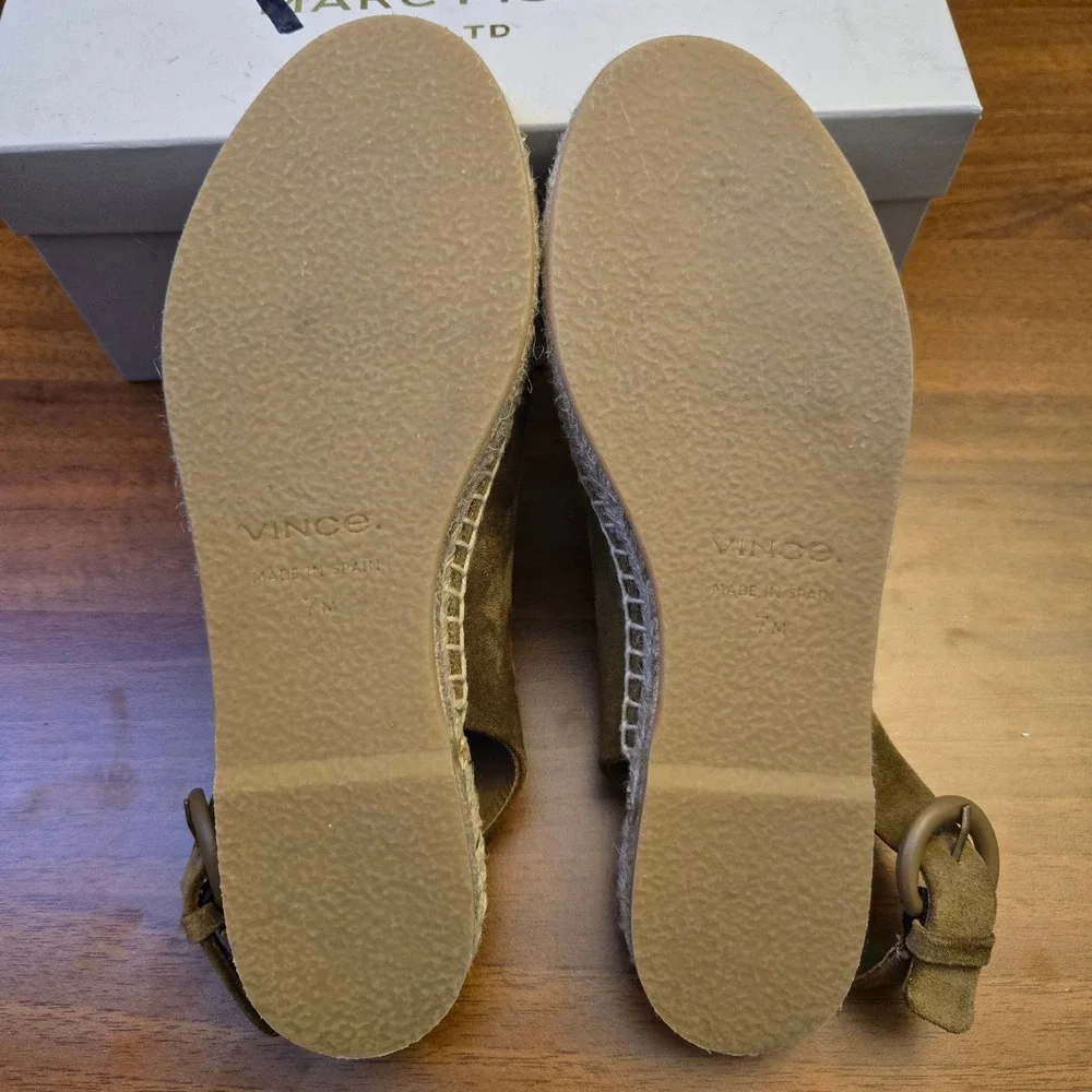 Vince Linton Suede Espadrille Slingback Sandals Olive Wood 7M Neutral Minimalist